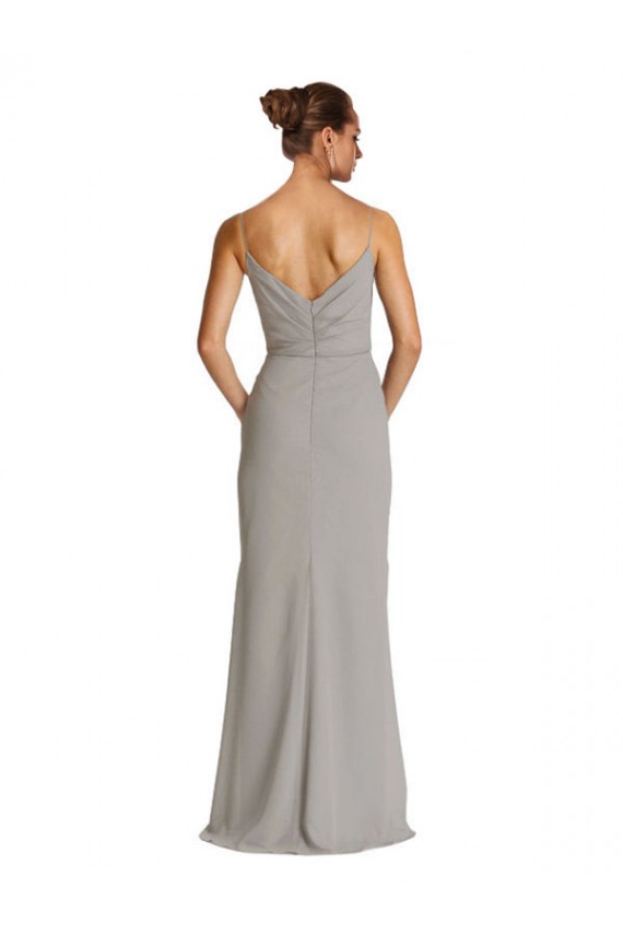 Argent Fourreau Bretelles spaghetti Mousseline Longue Robes demoiselle d'honneur à Vendre