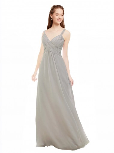 Argent Trapèze Bretelles spaghetti Col V Mousseline Longue Robes demoiselle d'honneur à Vendre