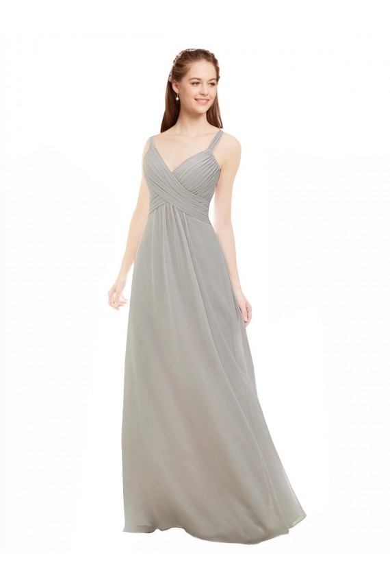 Argent Trapèze Bretelles spaghetti Col V Mousseline Longue Robes demoiselle d'honneur à Vendre