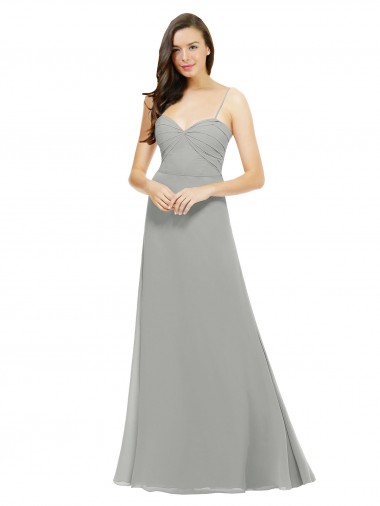 Argent Trapèze Bretelles spaghetti Mousseline Longue Robes demoiselle d'honneur à Vendre