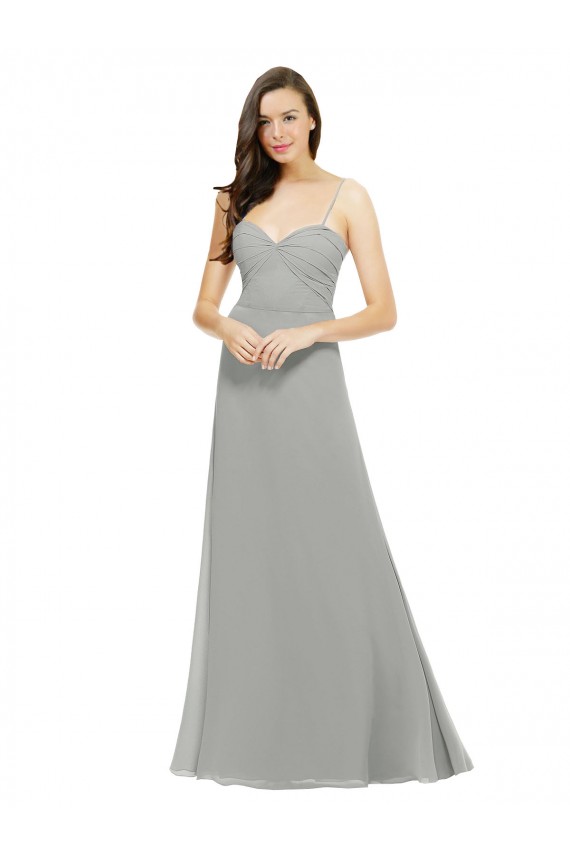 Argent Trapèze Bretelles spaghetti Mousseline Longue Robes demoiselle d'honneur à Vendre
