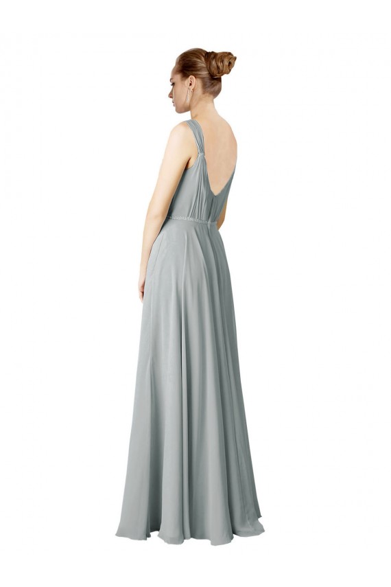 Argent Trapèze Col V Mousseline Longue Robes demoiselle d'honneur à Vendre