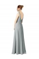 Argent Trapèze Col V Mousseline Longue Robes demoiselle d'honneur à Vendre