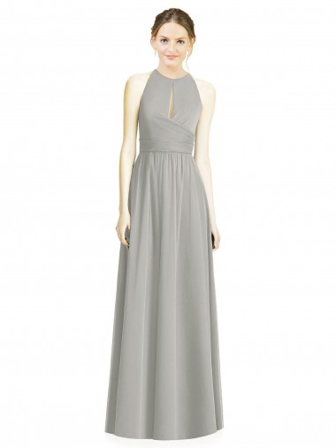 Argent Trapèze Licou Mousseline Longue Robes demoiselle d'honneur à Vendre