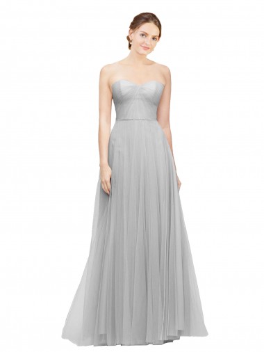 Argent Trapèze Tulle Longue Robes demoiselle d'honneur à Vendre