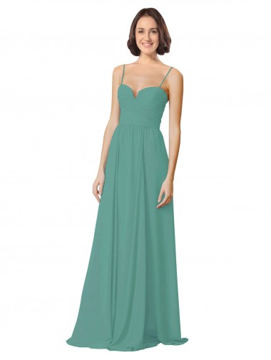 Argent islandais Trapèze Bretelles spaghetti Mousseline Longue Robes demoiselle d'honneur à Vendre