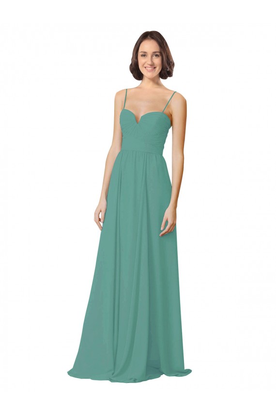 Argent islandais Trapèze Bretelles spaghetti Mousseline Longue Robes demoiselle d'honneur à Vendre