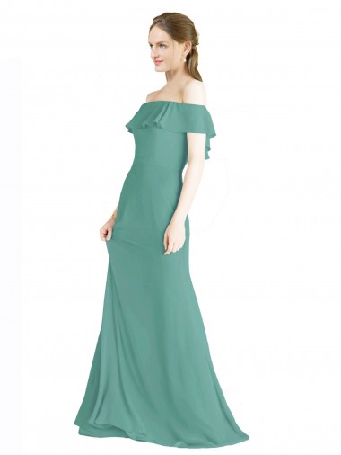 Argent islandais Trapèze Épaule Dénudée Mousseline Longue Robes demoiselle d'honneur à Vendre