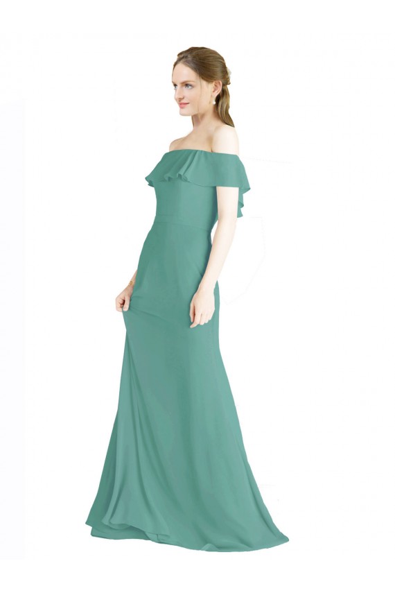 Argent islandais Trapèze Épaule Dénudée Mousseline Longue Robes demoiselle d'honneur à Vendre