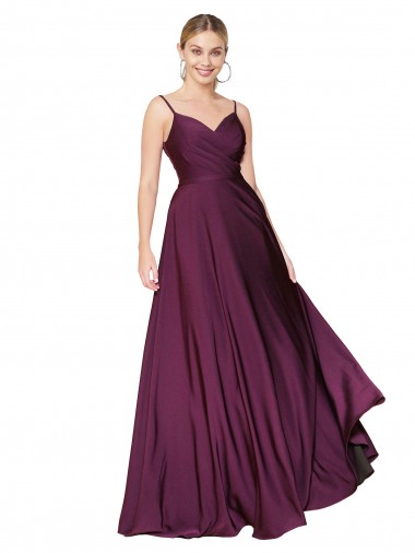 Baie sauvage Trapèze Bretelles spaghetti Crêpe Stretch Longue Formelles Robes demoiselle d'honneur / Robes de soirée / Robes de bal à Vendre