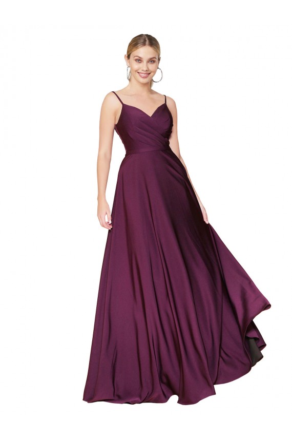 Baie sauvage Trapèze Bretelles spaghetti Crêpe Stretch Longue Formelles Robes demoiselle d'honneur / Robes de soirée / Robes de bal à Vendre