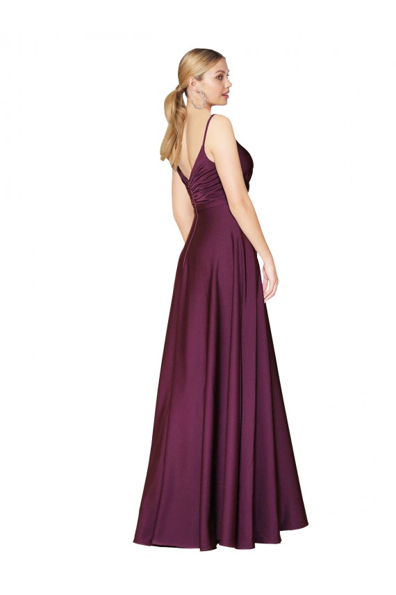 Baie sauvage Trapèze Bretelles spaghetti Crêpe Stretch Longue Formelles Robes demoiselle d'honneur / Robes de soirée / Robes de bal à Vendre