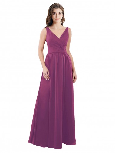 Baie sauvage Trapèze Col V Mousseline Longue Robes demoiselle d'honneur à Vendre