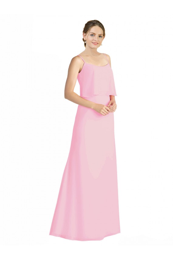 Barely Rose Trapèze Bretelles spaghetti Mousseline Longue Robes demoiselle d'honneur à Vendre