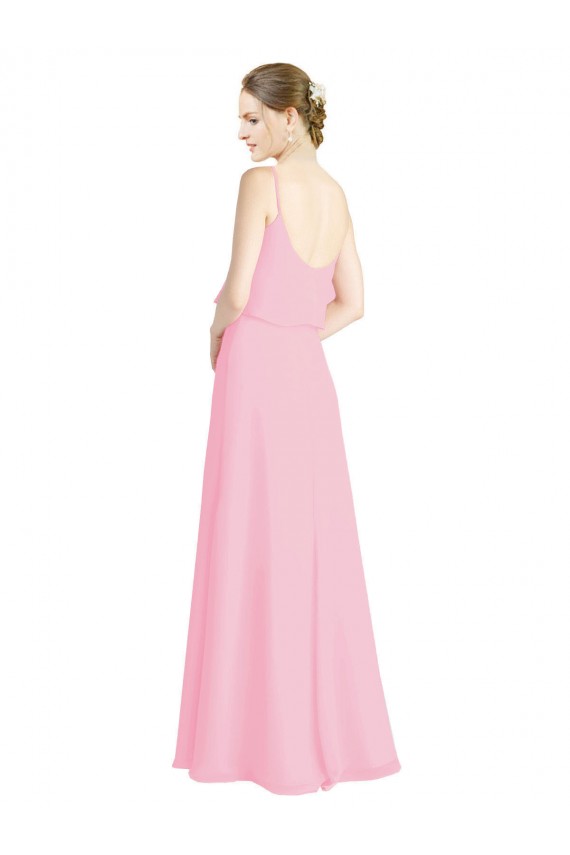 Barely Rose Trapèze Bretelles spaghetti Mousseline Longue Robes demoiselle d'honneur à Vendre