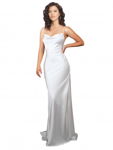 Blanc Fourreau Balayage train Satiné Soyeux Simple Plage Robes de mariée à Vendre