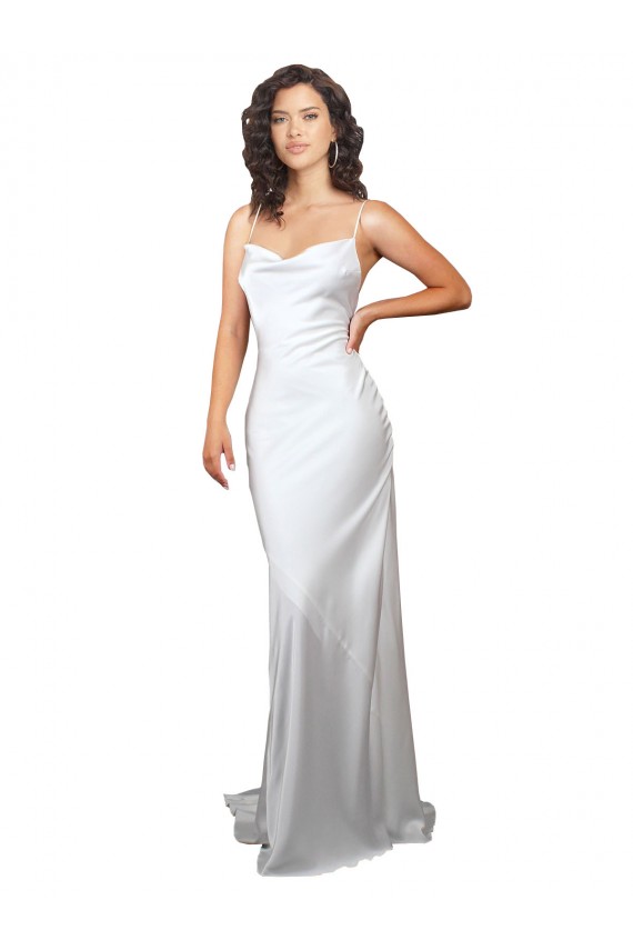 Blanc Fourreau Balayage train Satiné Soyeux Simple Plage Robes de mariée à Vendre