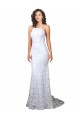 Blanc Fourreau Col Haut Balayage train Dentelle Robes de mariée à Vendre