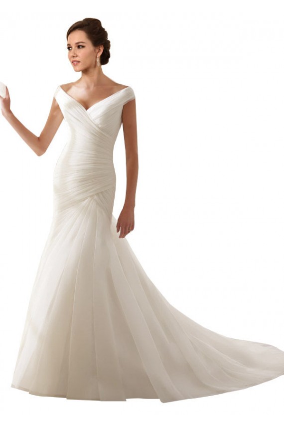 Blanc Fourreau Épaule Dénudée Tulle Robes de mariée à Vendre