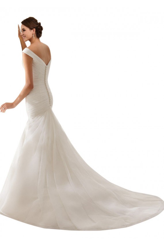 Blanc Fourreau Épaule Dénudée Tulle Robes de mariée à Vendre