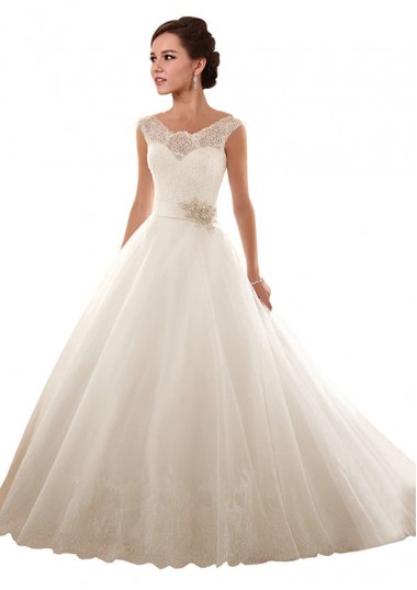 Blanc Princesse Épaule Dénudée Tulle Dentelle Robes de mariée à Vendre