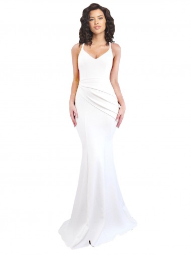 Blanc Sirène Bretelles spaghetti Col Haut Crêpe Stretch Longue Formelles Robes demoiselle d'honneur / Robes de soirée / Robes de bal à Vendre