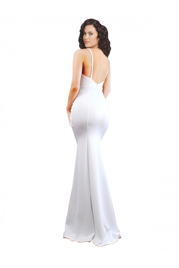 Blanc Sirène Bretelles spaghetti Col Haut Crêpe Stretch Longue Formelles Robes demoiselle d'honneur / Robes de soirée / Robes de bal à Vendre