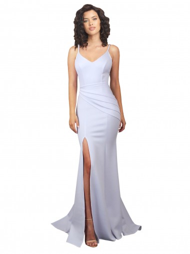 Blanc Sirène Bretelles spaghetti Col Haut Crêpe Stretch Simple Plage Robes de mariée à Vendre