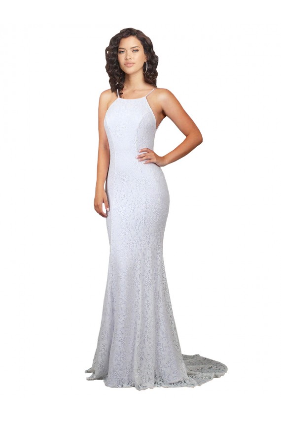 Blanc Sirène Col Haut Balayage train Dentelle Robes de mariée à Vendre