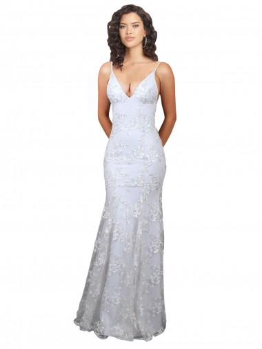 Blanc Sirène Col V Crêpe Stretch Paillette Tulle Longue Formelles Robes demoiselle d'honneur / Robes de soirée / Robes de bal à Vendre