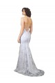 Blanc Sirène Col V Crêpe Stretch Paillette Tulle Longue Formelles Robes demoiselle d'honneur / Robes de soirée / Robes de bal à Vendre