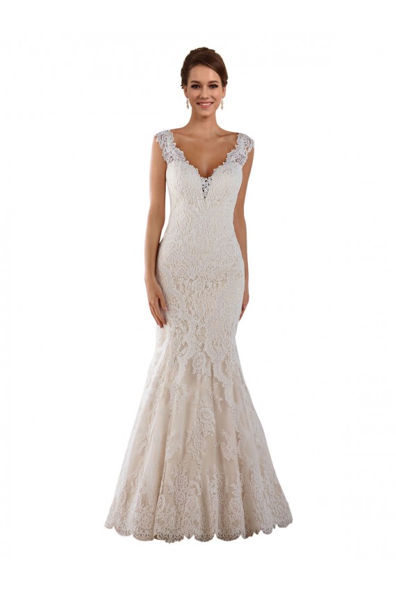 Blanc Sirène Col V Dentelle Robes de mariée à Vendre