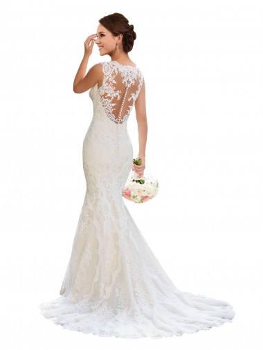 Blanc Sirène Col V Dentelle Robes de mariée à Vendre