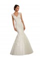 Blanc Sirène Col V Tulle Dentelle Robes de mariée à Vendre