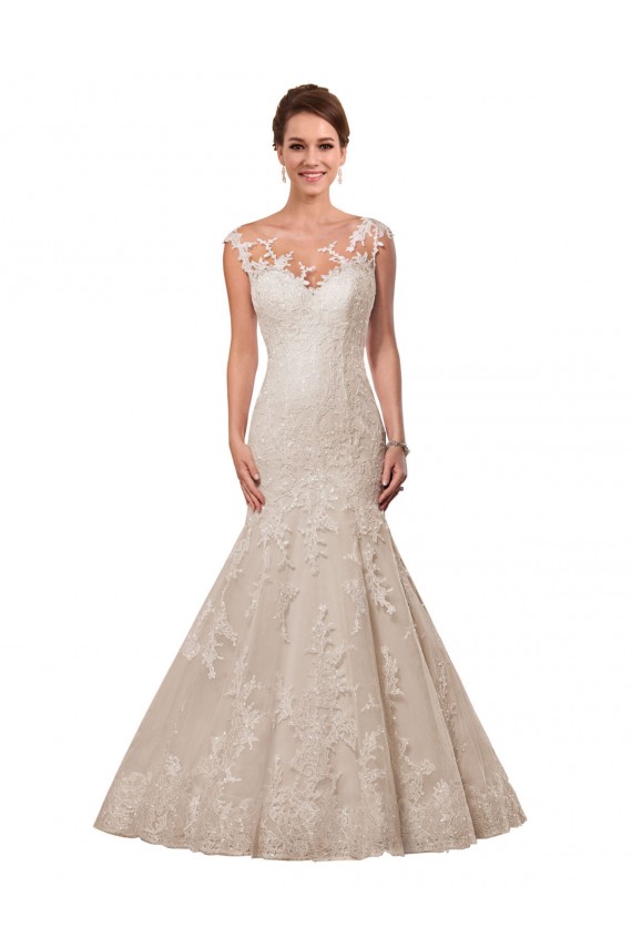 Blanc Sirène Illusion Dentelle Robes de mariée à Vendre