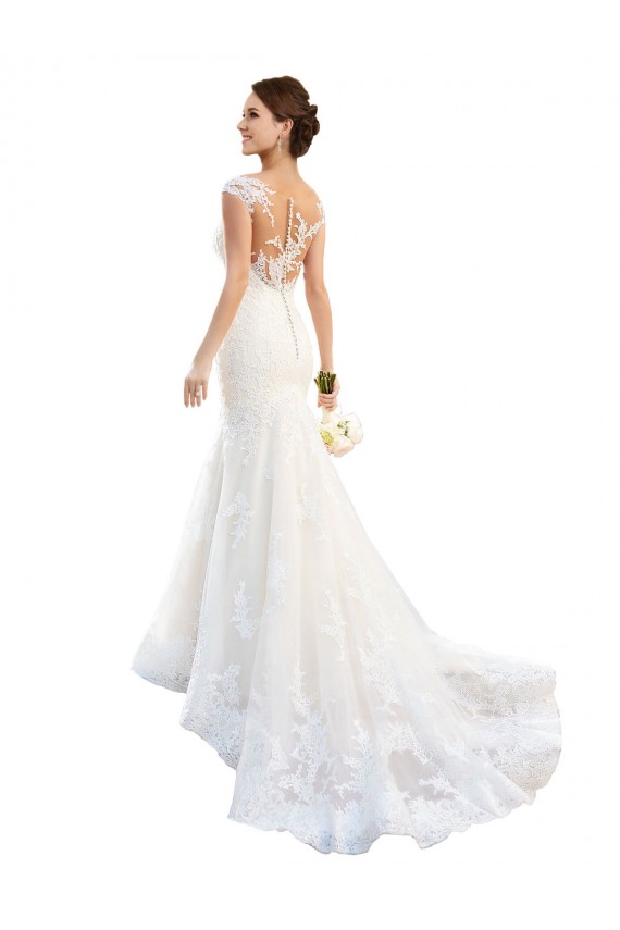 Blanc Sirène Illusion Dentelle Robes de mariée à Vendre