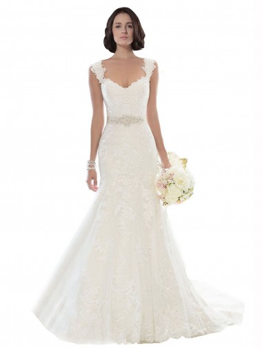 Blanc Sirène Épaule Dénudée Dentelle Plage Robes de mariée à Vendre