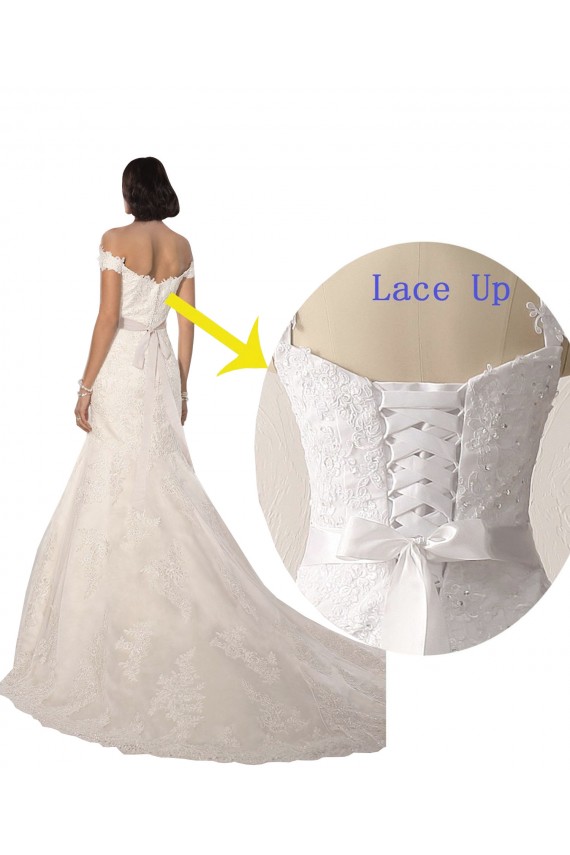 Blanc Sirène Épaule Dénudée Dentelle Plage Robes de mariée à Vendre