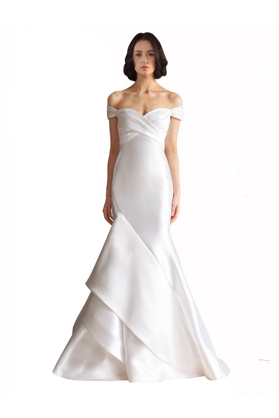 Blanc Sirène Épaule Dénudée Satiné Plage Robes de mariée à Vendre