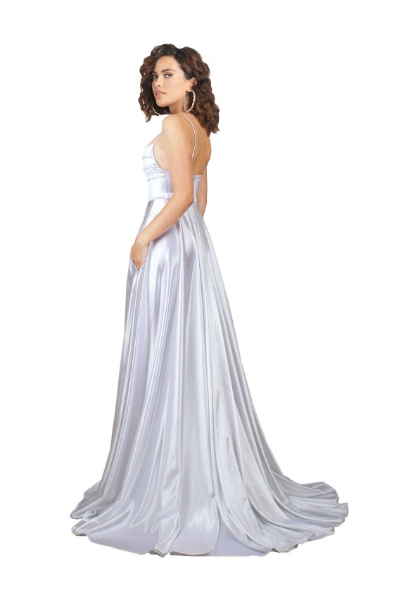 Blanc Trapèze Bretelles spaghetti Satiné Stretch Simple Plage Robes de mariée à Vendre