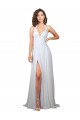 Blanc Trapèze Col V Balayage train Mousseline Simple Plage Robes de mariée à Vendre