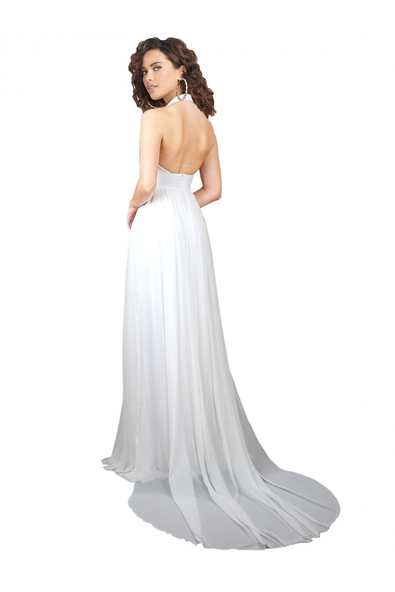 Blanc Trapèze Col V Balayage train Mousseline Simple Plage Robes de mariée à Vendre