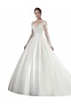 Blanc Trapèze Illusion Traîne cathédrale Satiné Dentelle Robes de mariée à Vendre