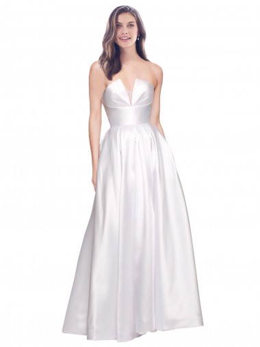 Blanc Trapèze Sans bretelle Satiné Stretch Longue Formelles Robes demoiselle d'honneur / Robes de soirée / Robes de bal à Vendre