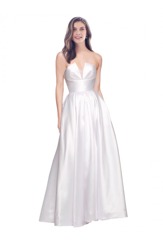 Blanc Trapèze Sans bretelle Satiné Stretch Longue Formelles Robes demoiselle d'honneur / Robes de soirée / Robes de bal à Vendre
