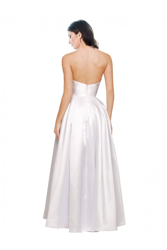Blanc Trapèze Sans bretelle Satiné Stretch Longue Formelles Robes demoiselle d'honneur / Robes de soirée / Robes de bal à Vendre