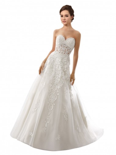 Blanc Trapèze Tulle Dentelle Robes de mariée à Vendre