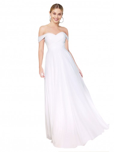 Blanc Trapèze Épaule Dénudée Mousseline Longue Formelles Robes demoiselle d'honneur / Robes de soirée / Robes de bal à Vendre