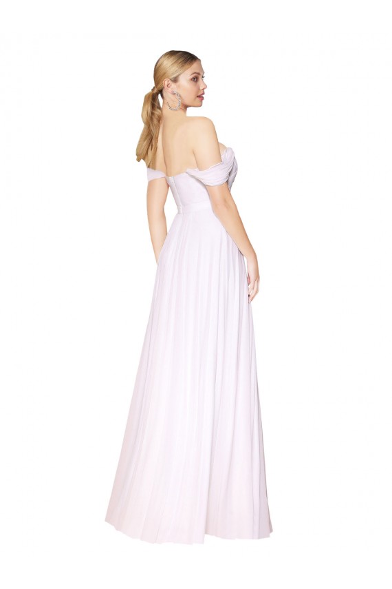 Blanc Trapèze Épaule Dénudée Mousseline Longue Formelles Robes demoiselle d'honneur / Robes de soirée / Robes de bal à Vendre