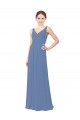 Bleu Windsor Fourreau Col V Mousseline Longue Robes demoiselle d'honneur à Vendre